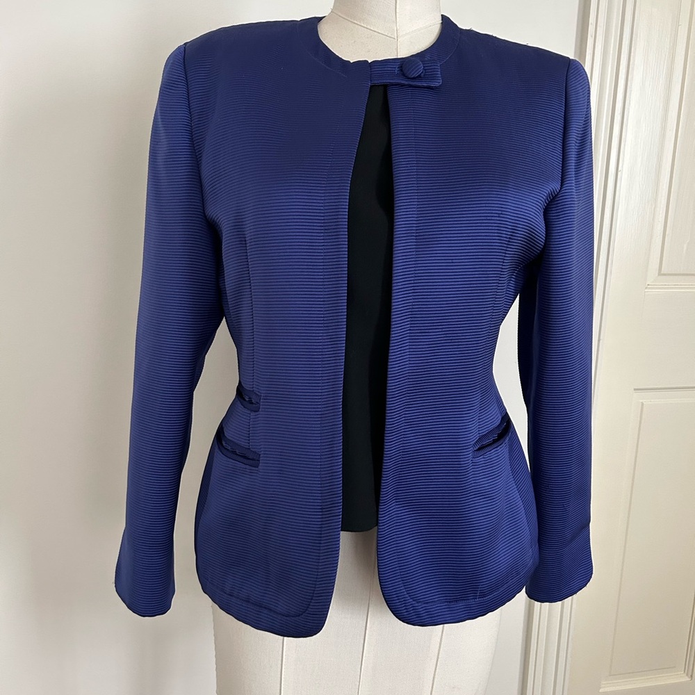 Dior Deep Blue Collarless Textured Blazer